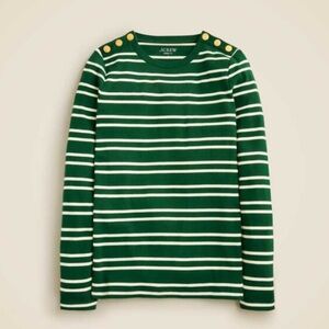 J. Crew Green and White Striped Long Sleeve Tee
